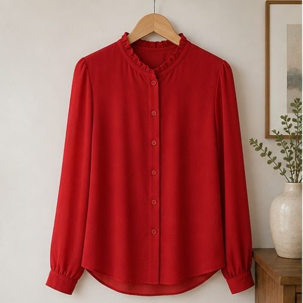 Red Ruffle Collar Blouse
